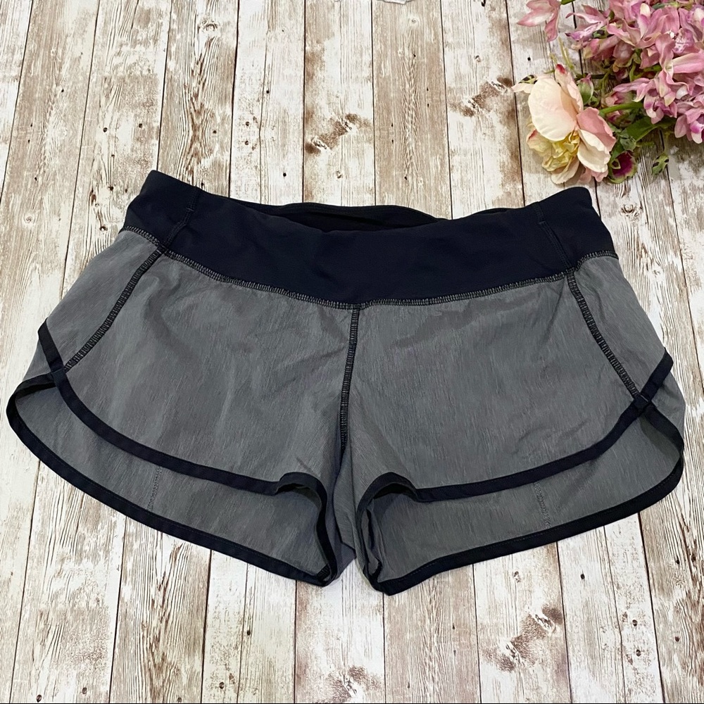 Lululemon Run: Speed Shorts 4-Way Stretch Heathered Slate/Deep Coal Size 6